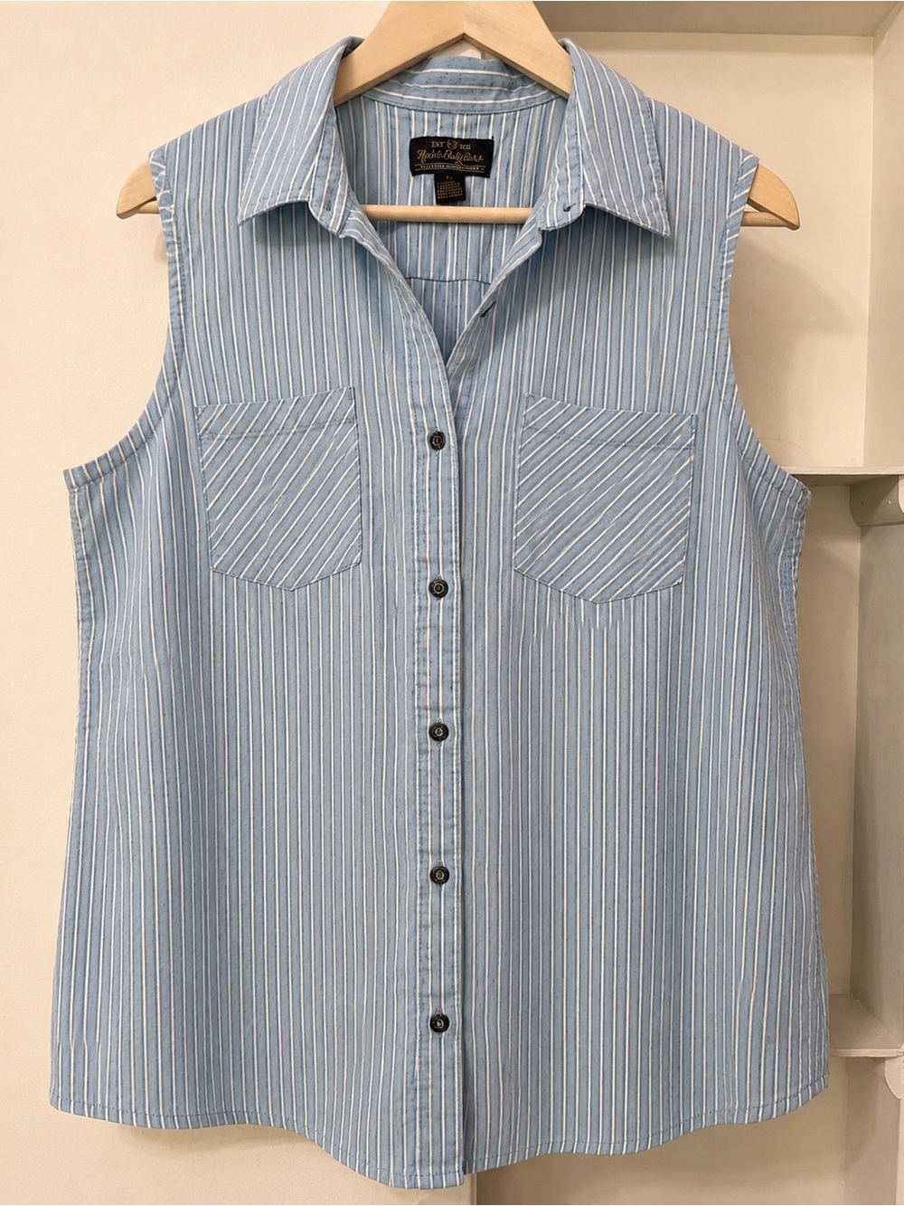 Noble Outfitters Blue White Striped Sleeveless Western Button Up Shirt Size XL